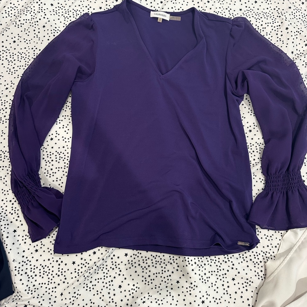 Calvin Klein Deep Purple V-Neck Blouse